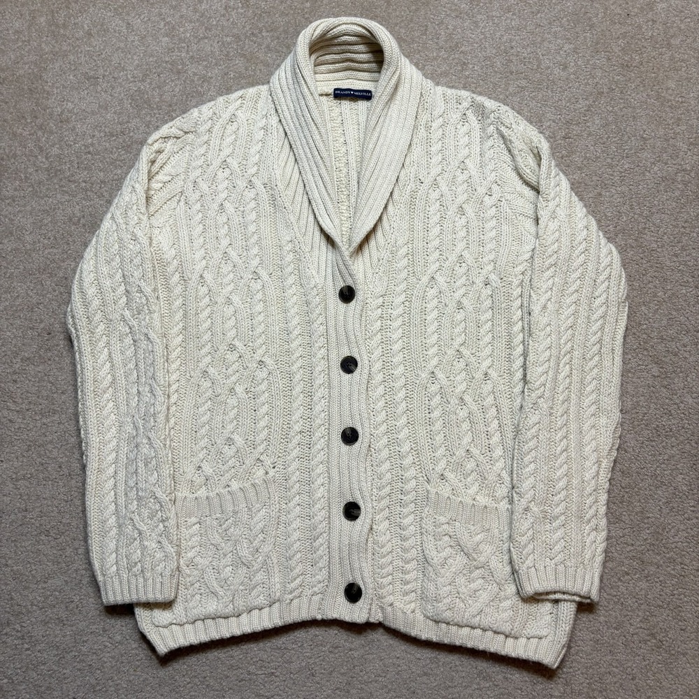 Brandy Melville Cardigan Sweater One Size Cream Chunky Cable Knit Shawl Collar